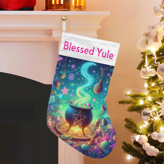 Blessed Yule Witch Cauldron Christmas Stocking for Yule Decorations