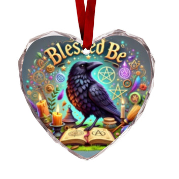 Wicca Raven Witch Crow Christmas Heart-Shaped Crystal Glass Ornament