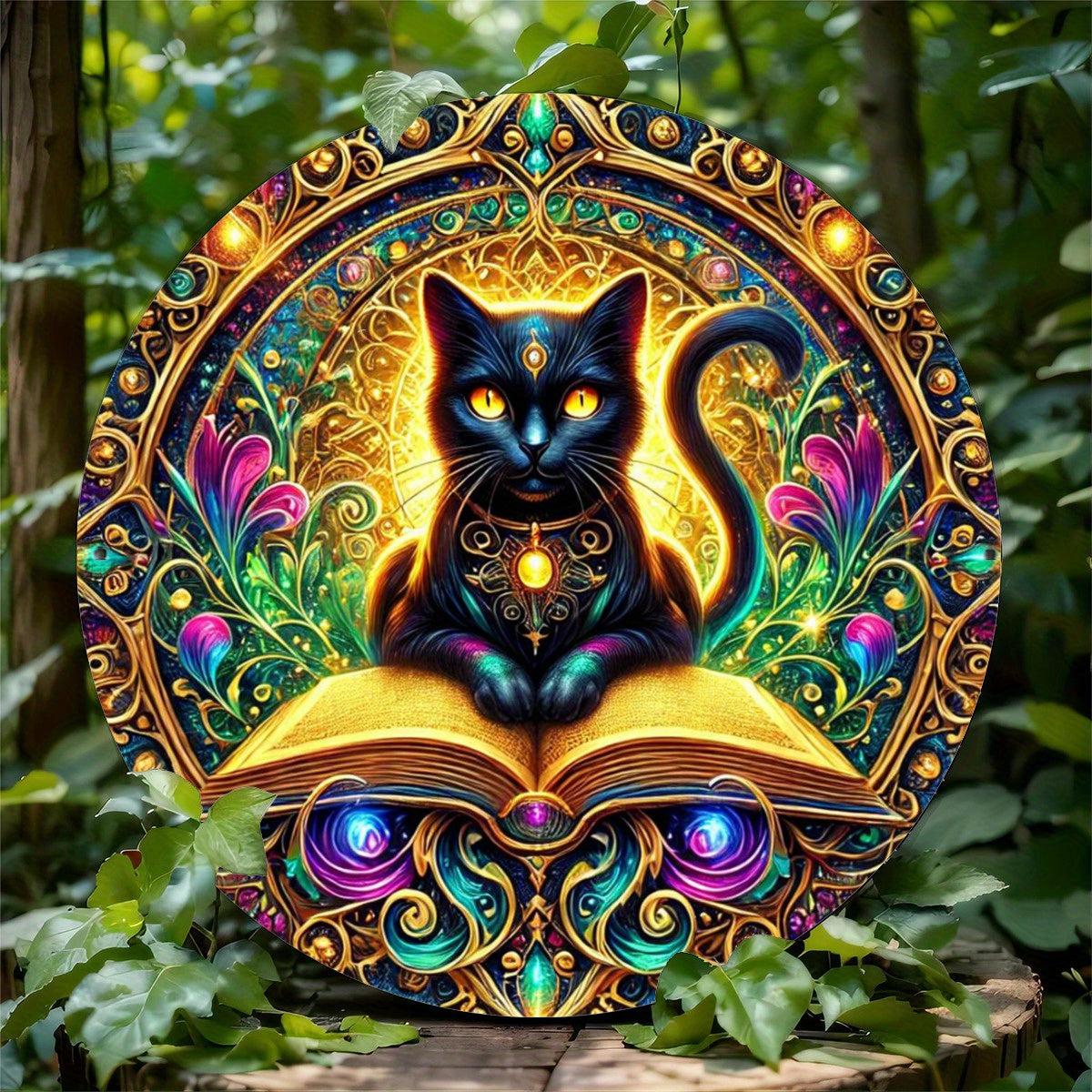 Wicca Magic Black Cat Metal Sign for Witchy Christmas Wall Decor-MoonChildWorld