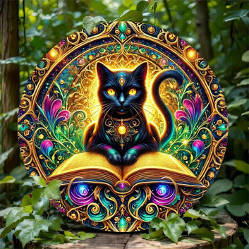 Wicca Magic Black Cat Metal Sign for Witchy Christmas Wall Decor