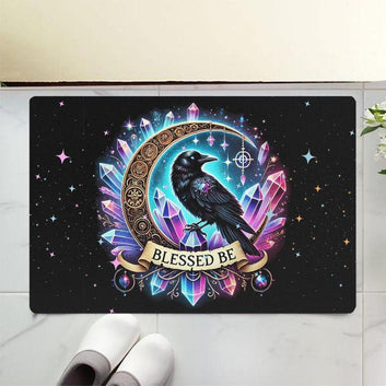 Wicca Black Raven Doormat Witchy Crow Doormat for Pagan Home Decor