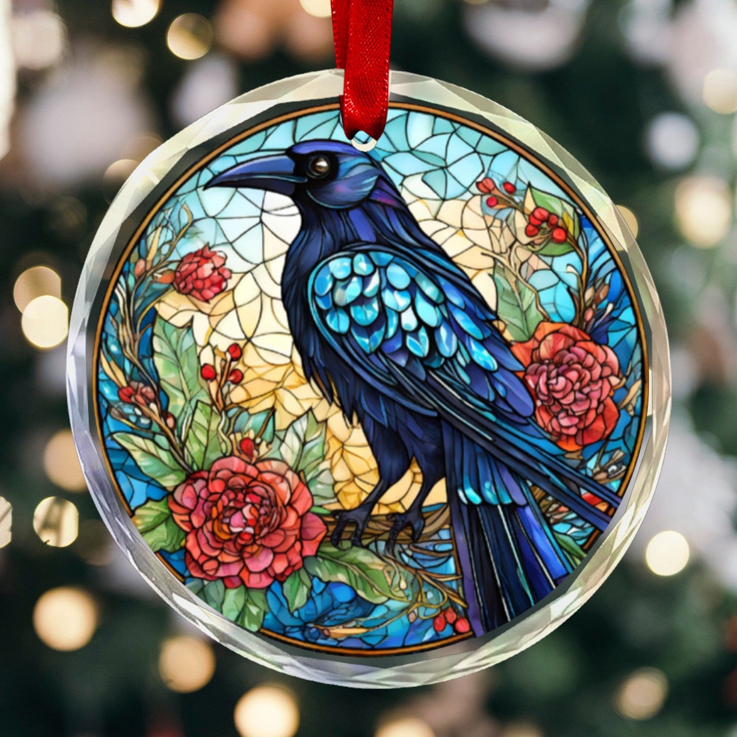 Gothic Crow Ornament Black Raven Glass Christmas Ornament-MoonChildWorld