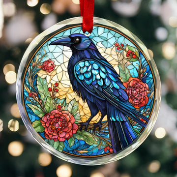 Gothic Crow Ornament Black Raven Glass Christmas Ornament-MoonChildWorld