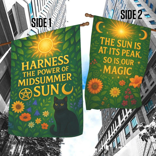 Witches Sabbat Garden Flag and House Flag for Pagan Litha Summer Solstice Decor