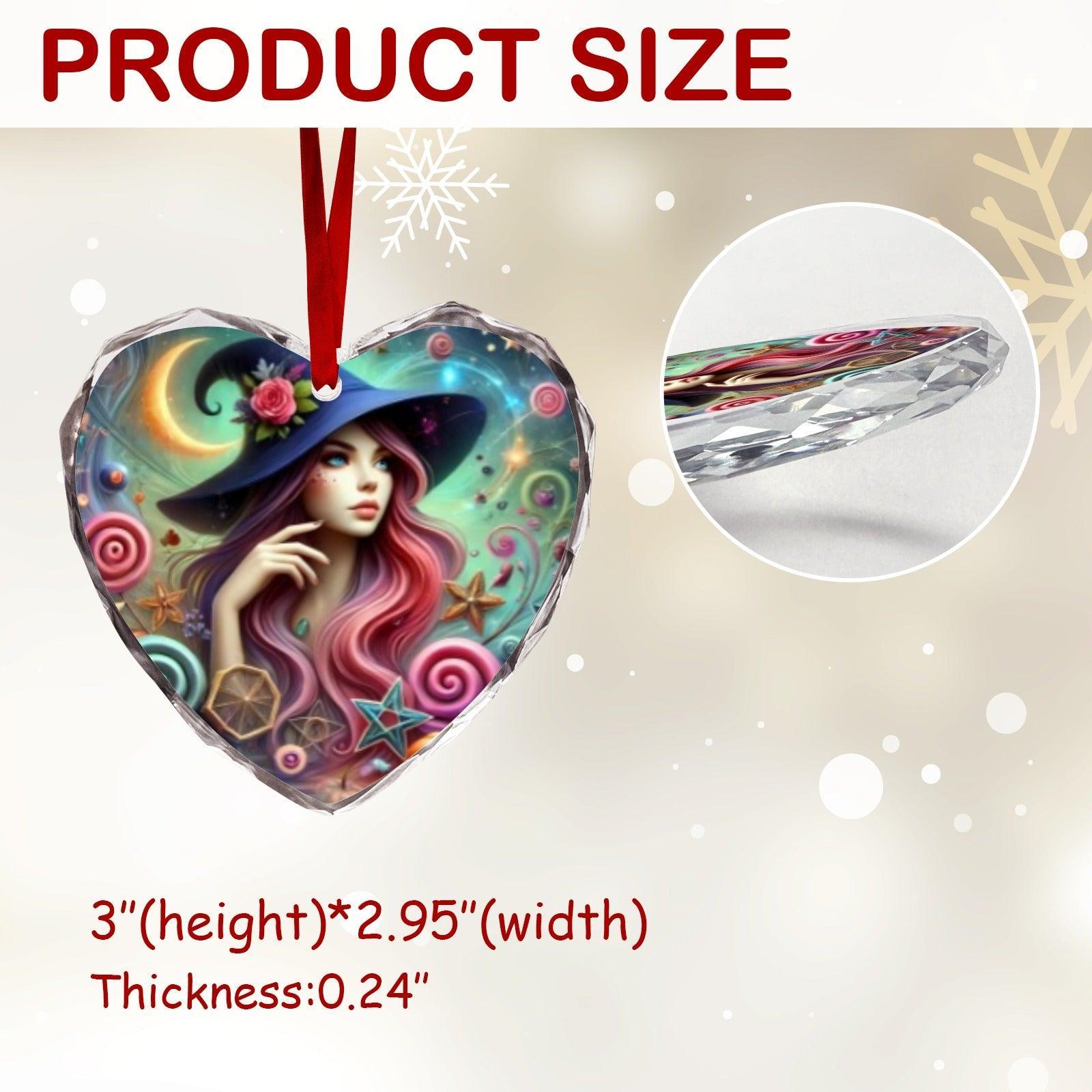 Moon Witch Christmas Heart-Shaped Crystal Glass Ornament-MoonChildWorld