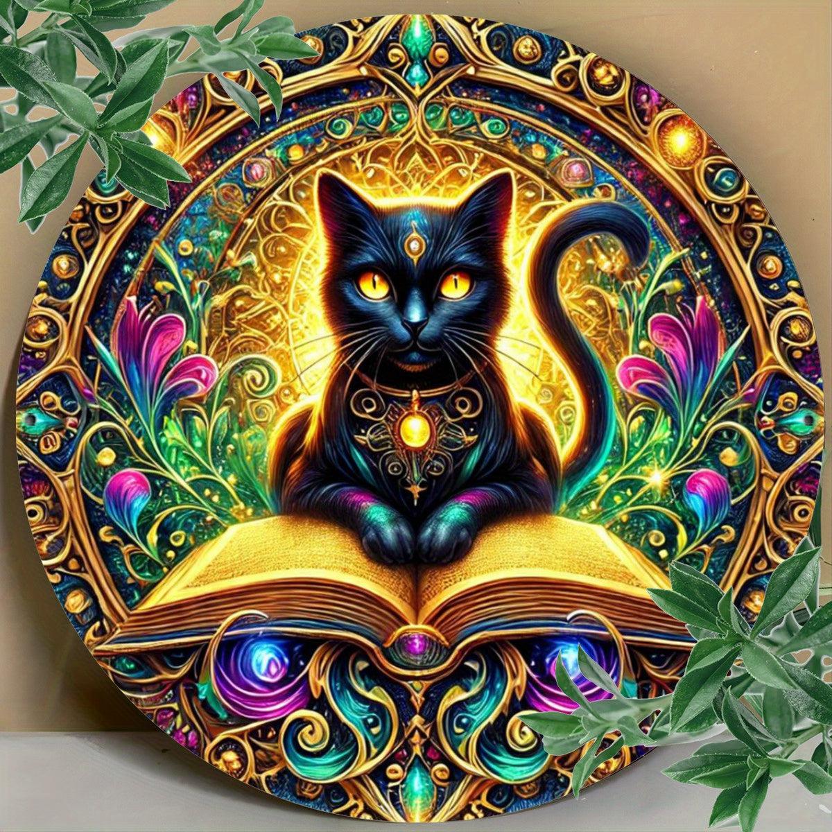 Wicca Magic Black Cat Metal Sign for Witchy Christmas Wall Decor-MoonChildWorld