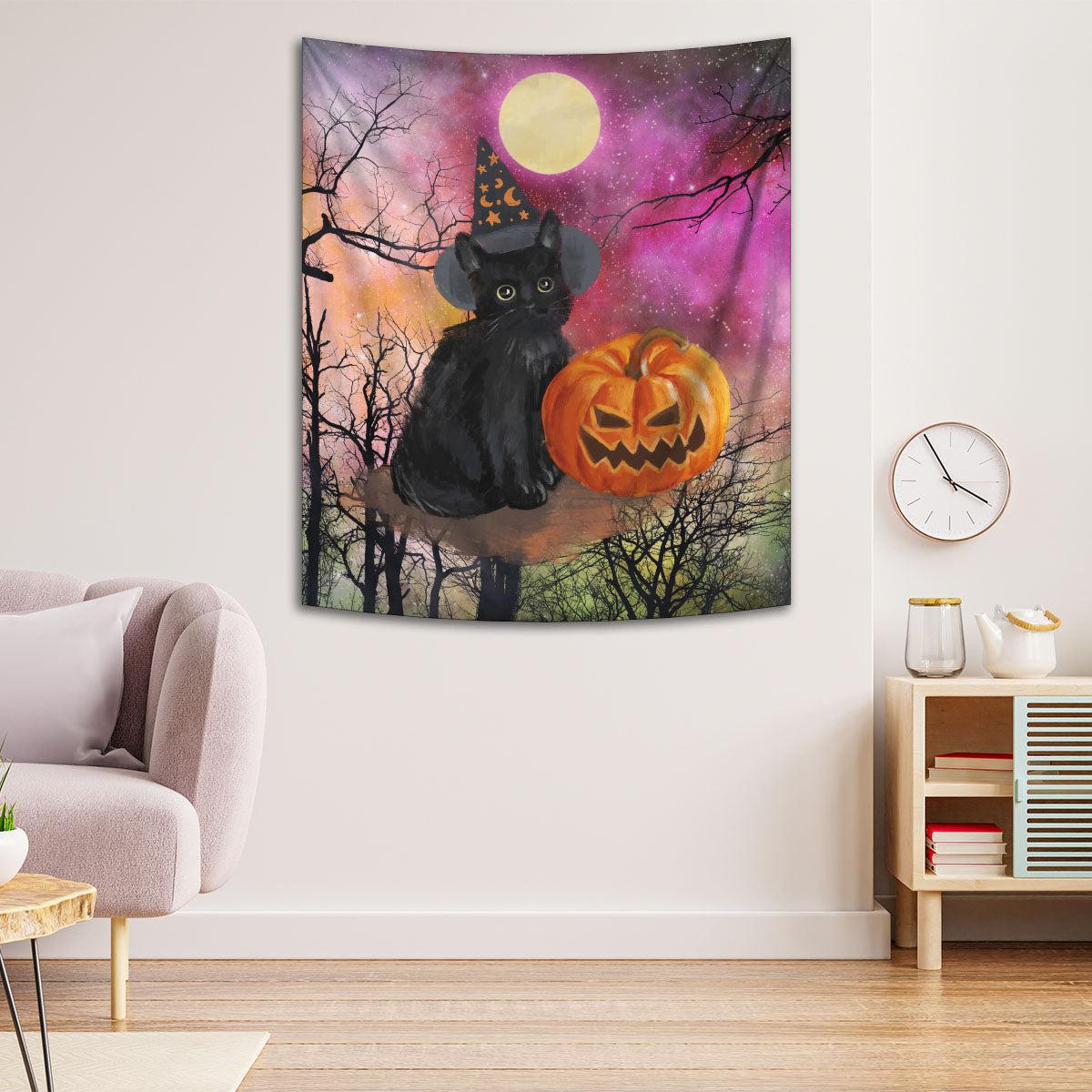 Moon Black Cat Tapestry Halloween Wall Hanging-MoonChildWorld