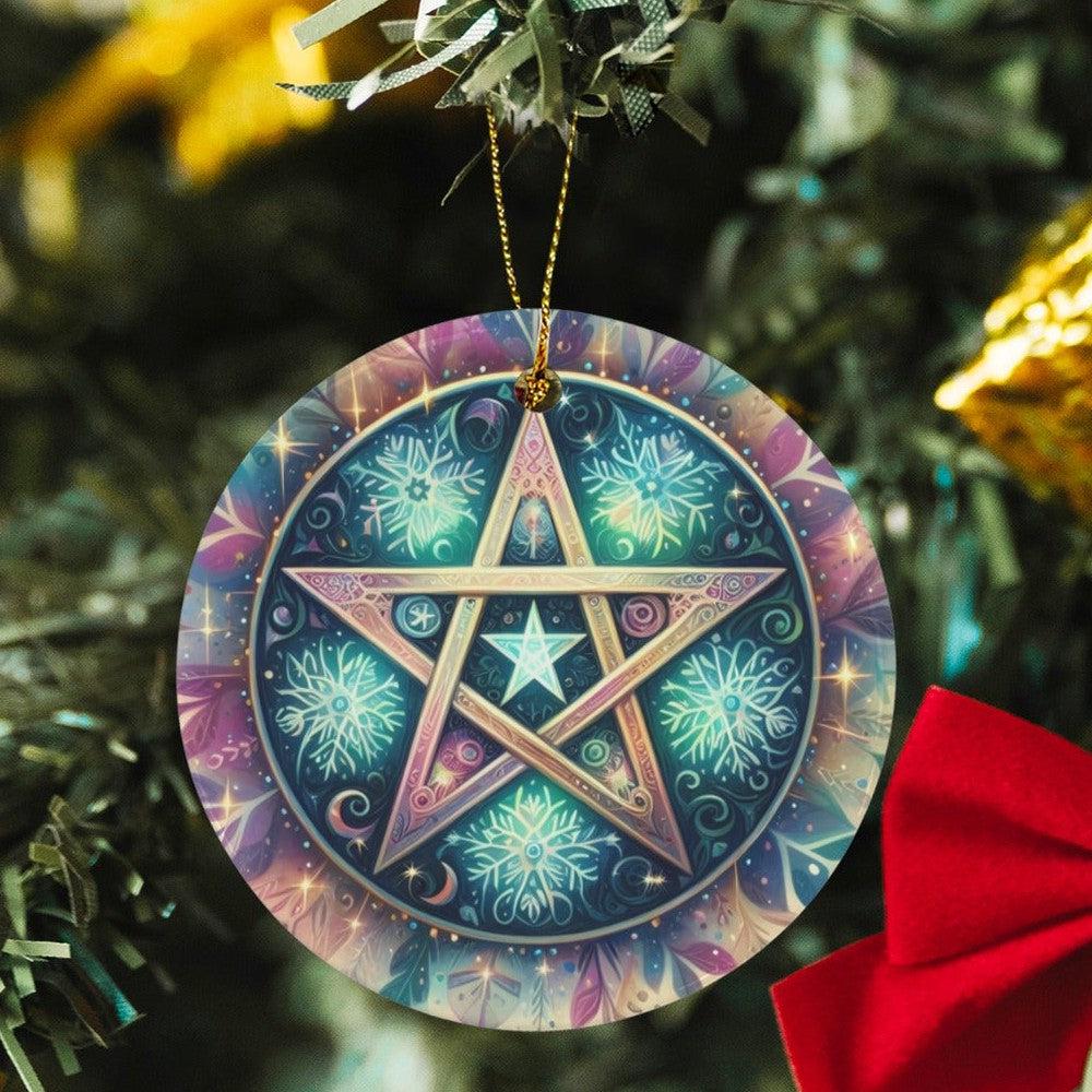 Cauldron Pentagram Wicca Ceramic Christmas Ornament-MoonChildWorld