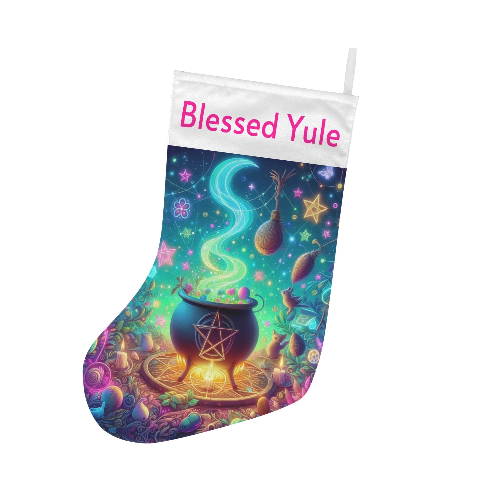 Blessed Yule Witch Cauldron Christmas Stocking for Yule Decorations-MoonChildWorld