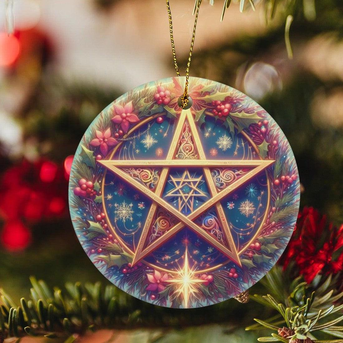 Wiccan Pentacle Ceramic Christmas Ornament for Pagan Yule Decor-MoonChildWorld