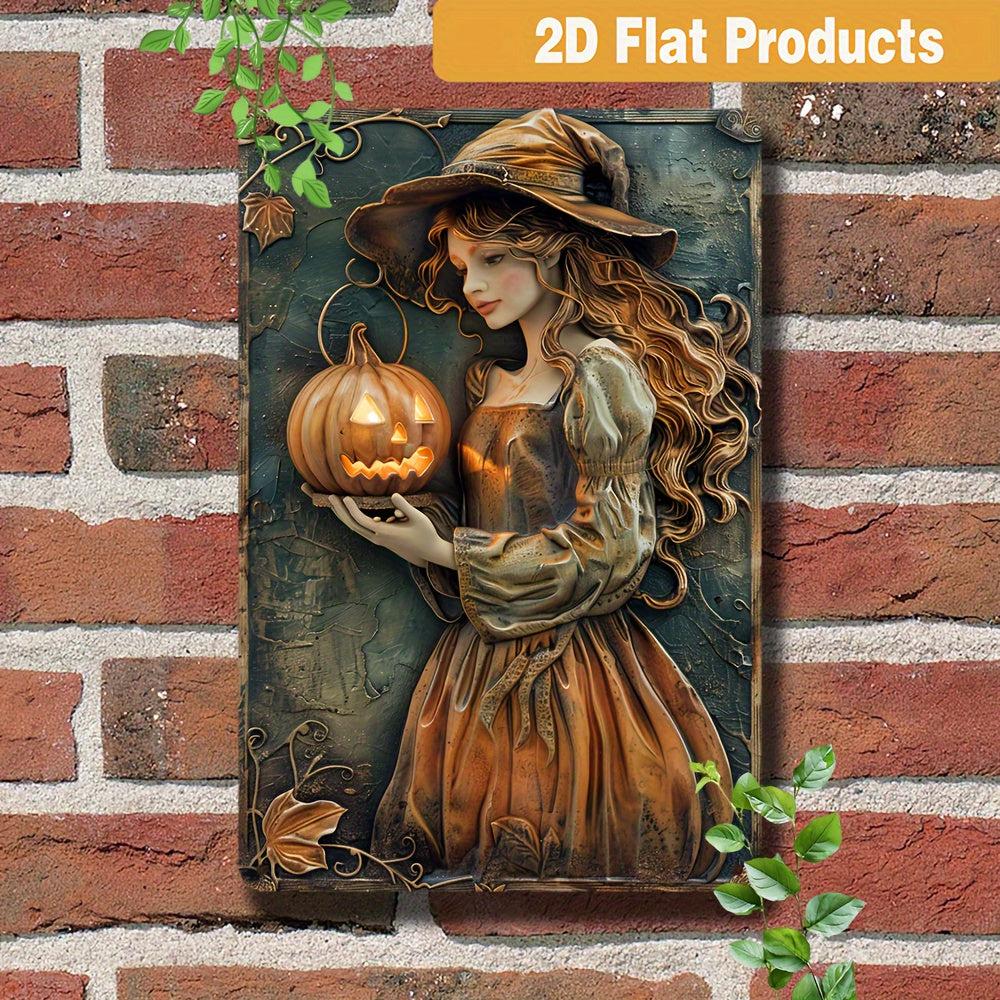 Pumpkin Lantern Witch Halloween Wall Hanging Witchy Metal Sign Spooky Home Decor-MoonChildWorld