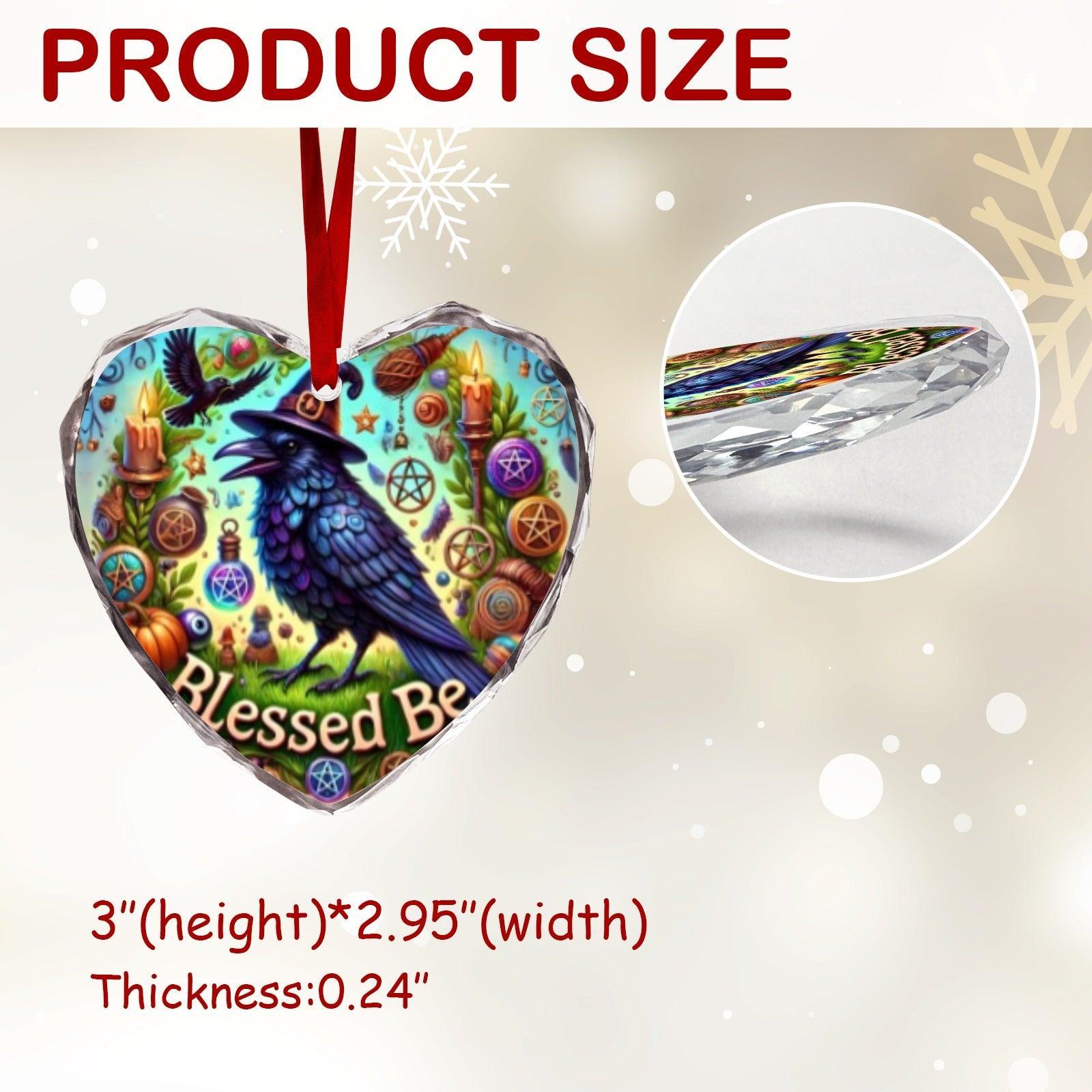 Witchy Raven Gothic Crow Christmas Heart-Shaped Crystal Glass Ornament-MoonChildWorld