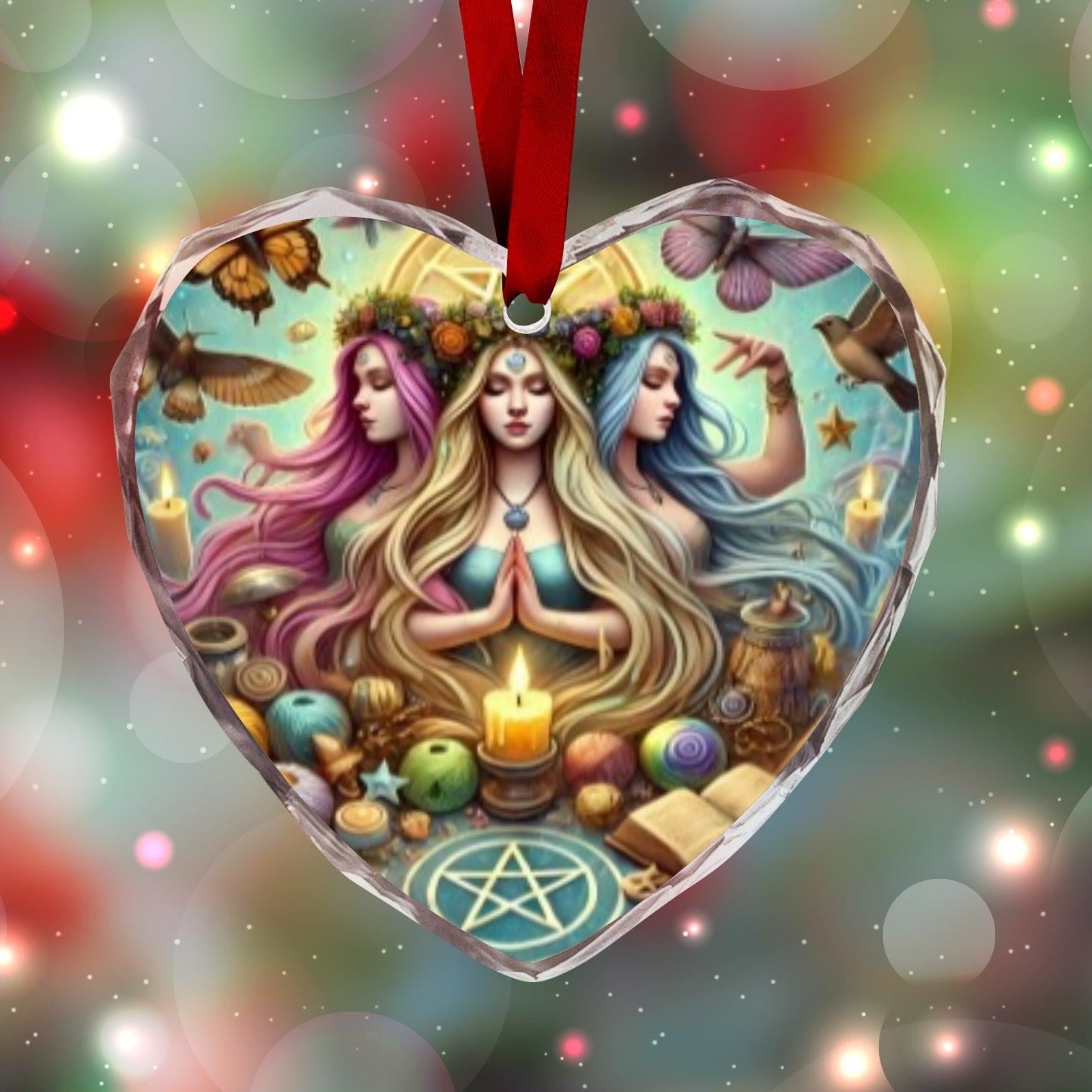 Triple Goddess Hecate Wicca Christmas Heart-Shaped Crystal Glass Ornament-MoonChildWorld