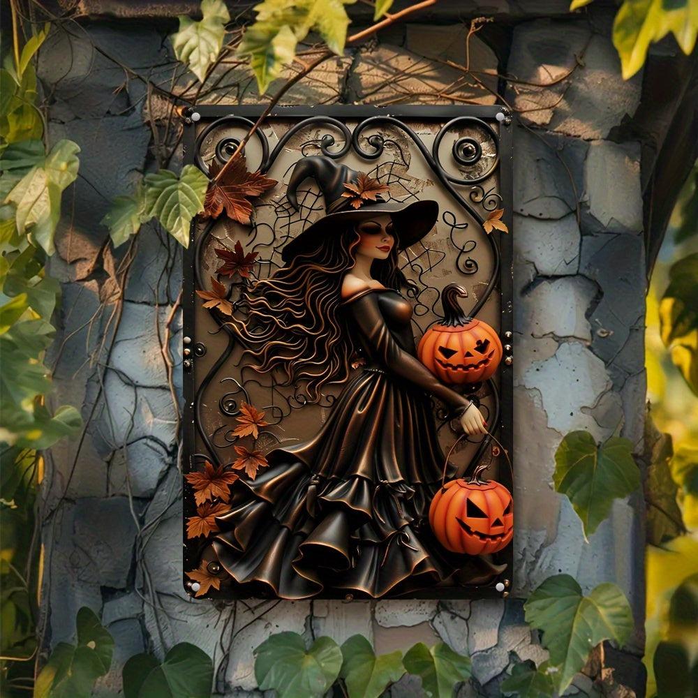 Witch Pumpkin Halloween Metal Sign Spooky Home Decor-MoonChildWorld