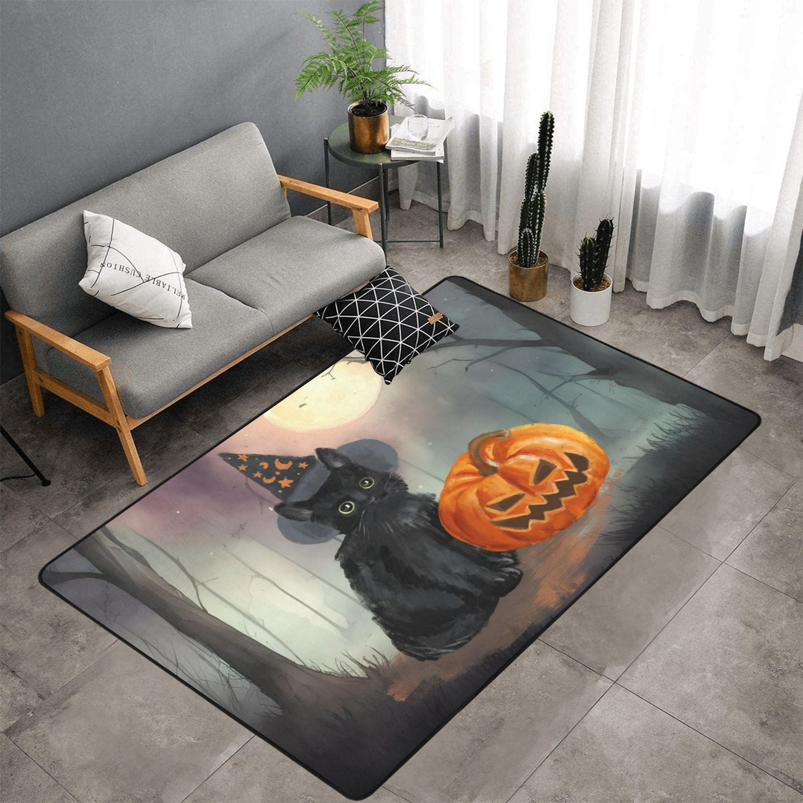 Witch black cat area rug Halloween rug-MoonChildWorld