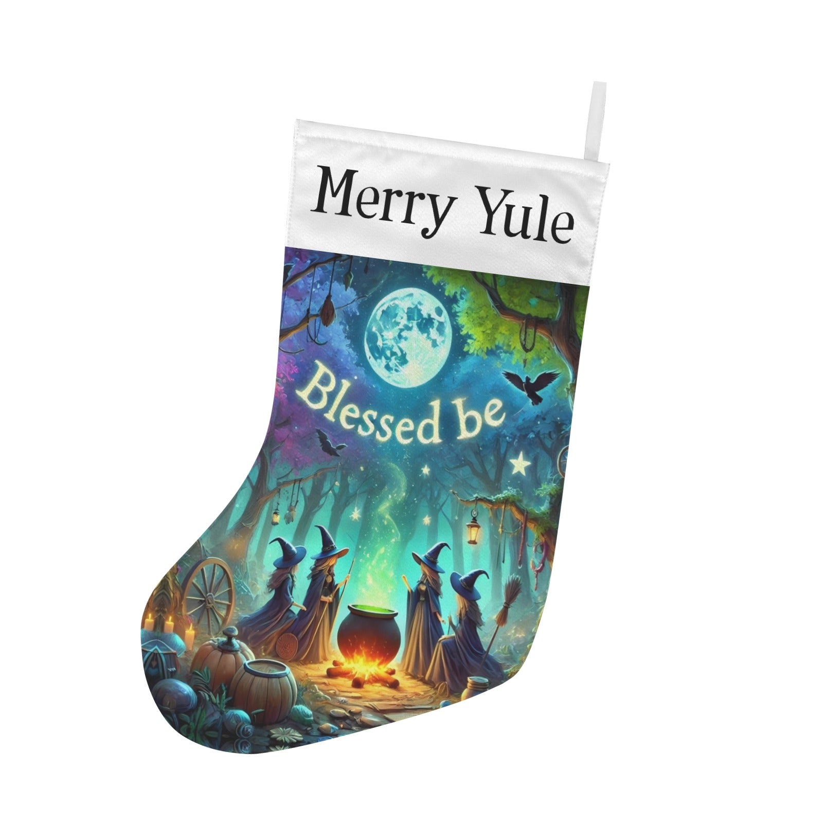 Merry Yule Witch Christmas Stocking for Yule Decorations-MoonChildWorld