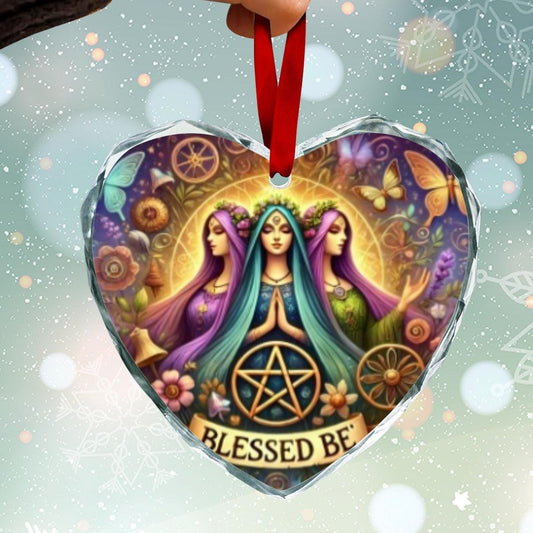 Hecate Goddess Triple Goddess Wicca Yule Heart-Shaped Crystal Glass Ornament