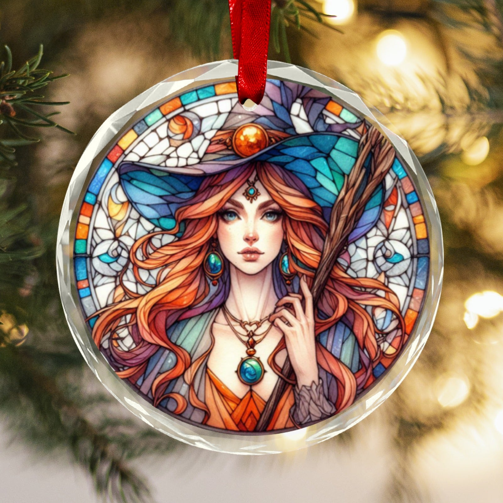 Winter Witch Yule Ornament Wicca Pagan Glass Christmas Ornament-MoonChildWorld