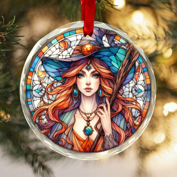 Winter Witch Yule Ornament Wicca Pagan Glass Christmas Ornament