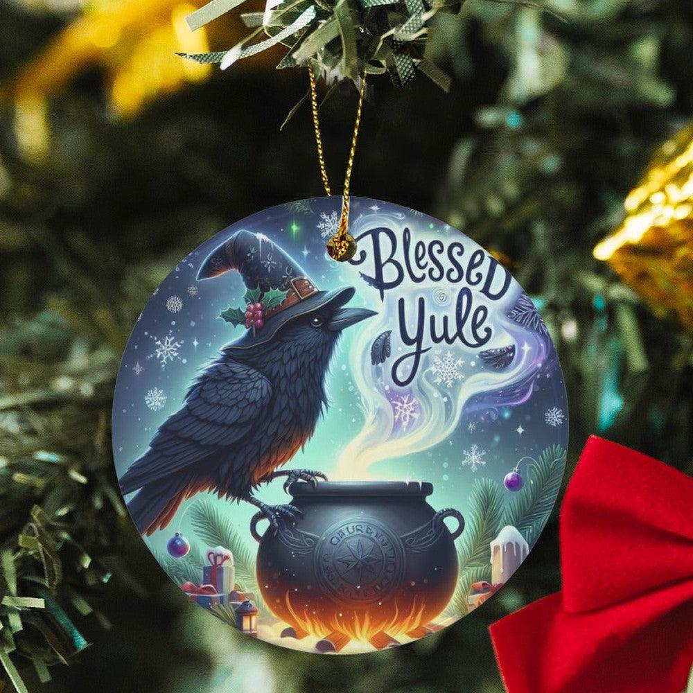 Black raven Ceramic Christmas Ornament Gothic Crow Christmas Tree Ornament-MoonChildWorld