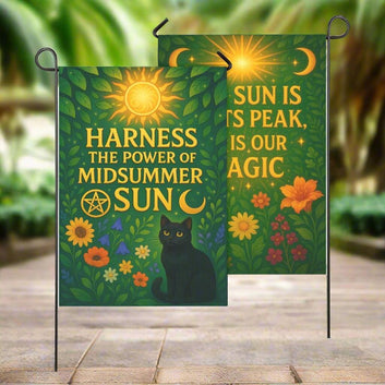 Witches Sabbat Garden Flag and House Flag for Pagan Litha Summer Solstice Decor