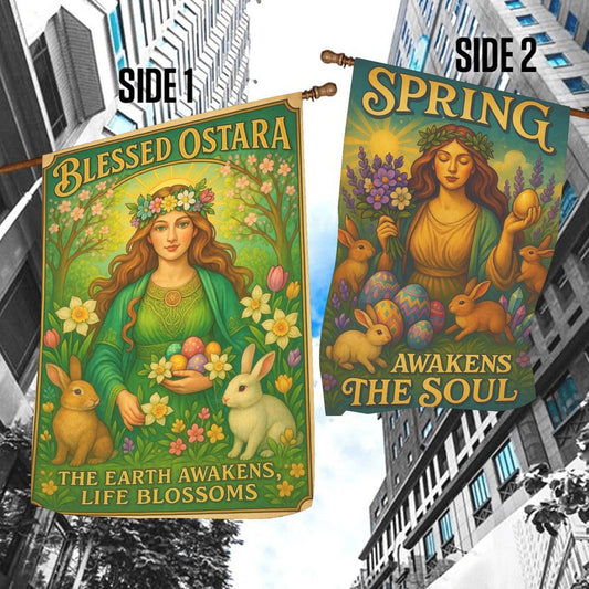 Wiccan Ostara Sabbat Garden Flag and House Flag for Pagan Spring Home Decor