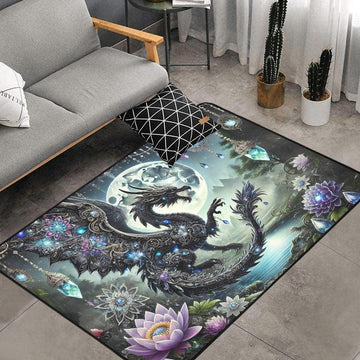 Moonlit Spirit Dragon Area Rug Crystal Dragon Carpet-MoonChildWorld