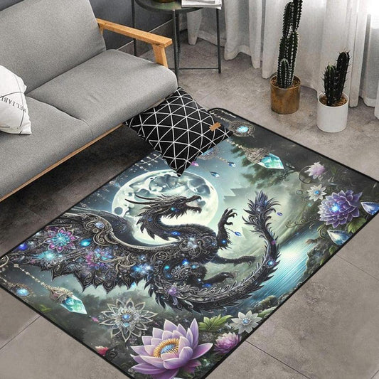 Moonlit Spirit Dragon Area Rug Crystal Dragon Carpet