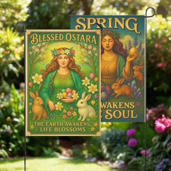 Wiccan Ostara Sabbat Garden Flag and House Flag for Pagan Spring Home Decor