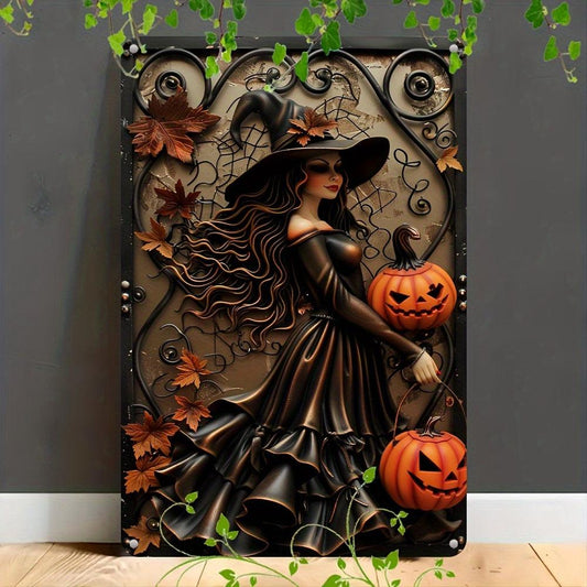 Witch Pumpkin Halloween Metal Sign Spooky Home Decor