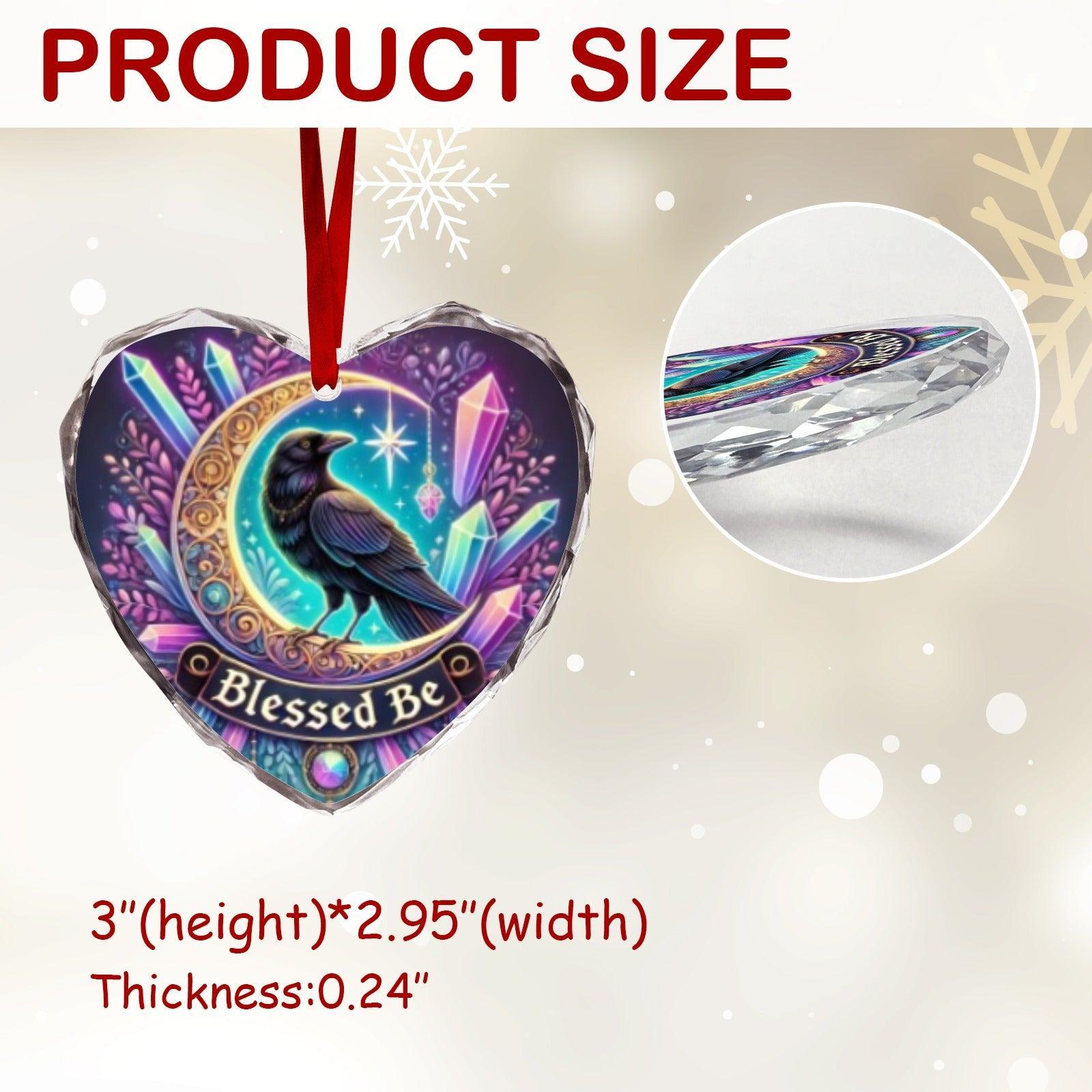 Moon Raven Gothic Crow Witch Christmas Heart-Shaped Crystal Glass Ornament-MoonChildWorld