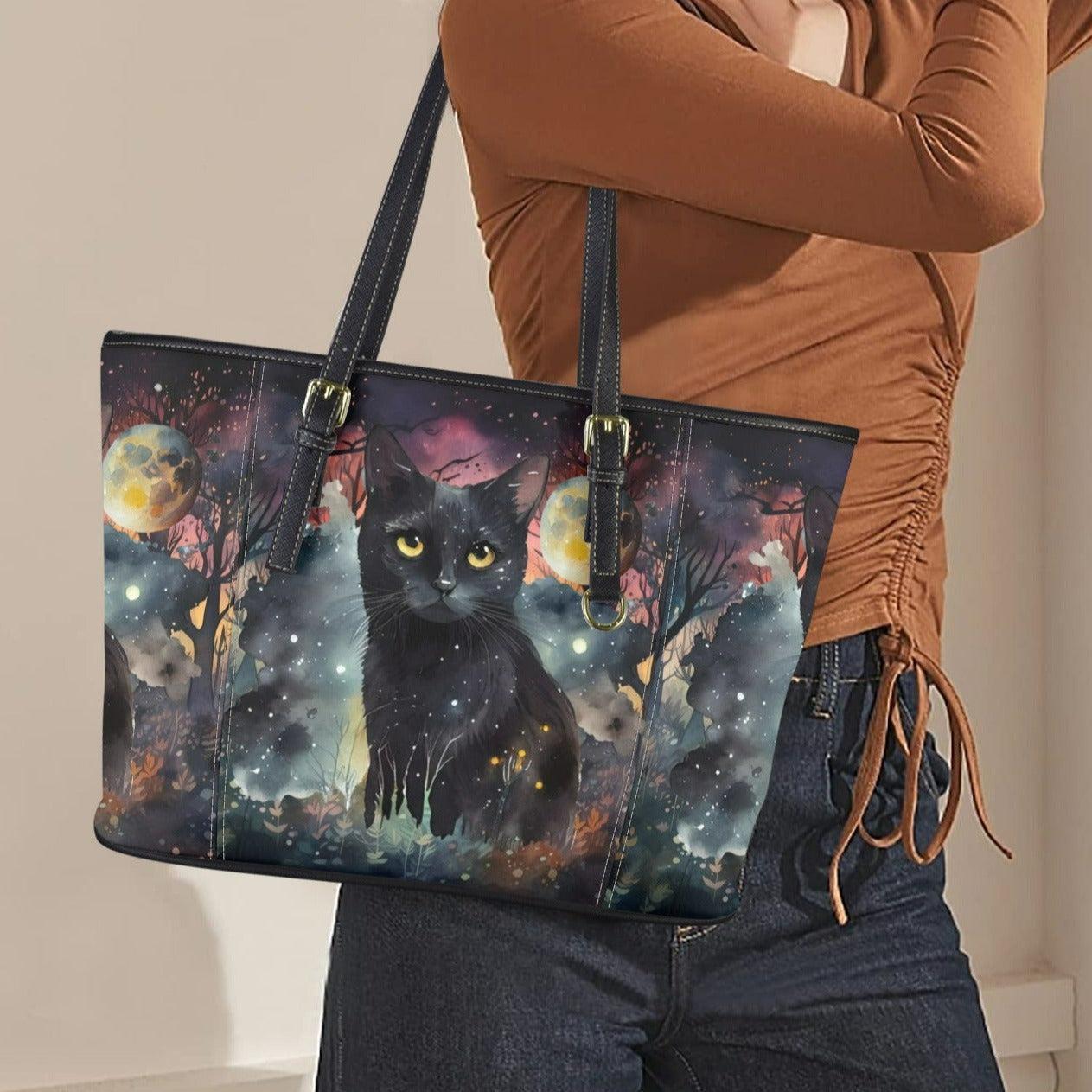 Moon black cat Halloween Tote Bag-MoonChildWorld