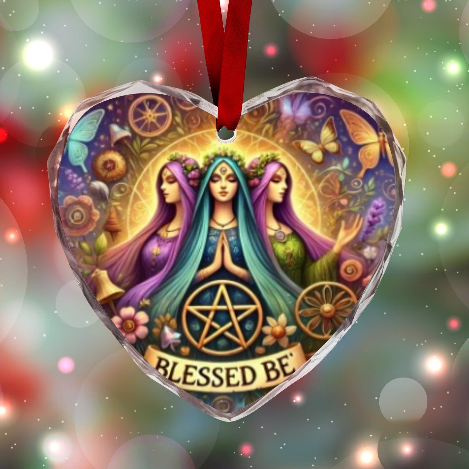 Hecate Goddess Triple Goddess Wicca Yule Heart-Shaped Crystal Glass Ornament-MoonChildWorld