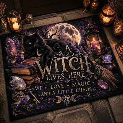 Moon Black Cat Wicca Doormat – Gothic Witch Familiar Welcome Mat_mockup_2.webp