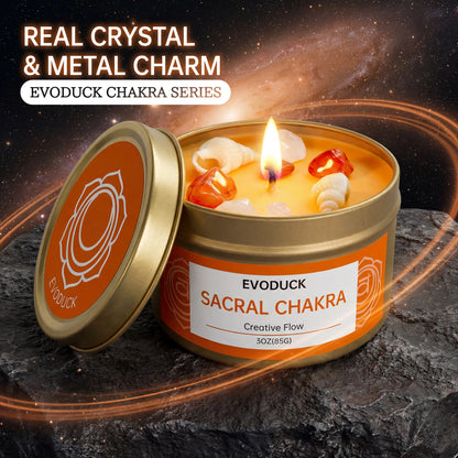 Sacral Chakra candle with real crystal and metal charm