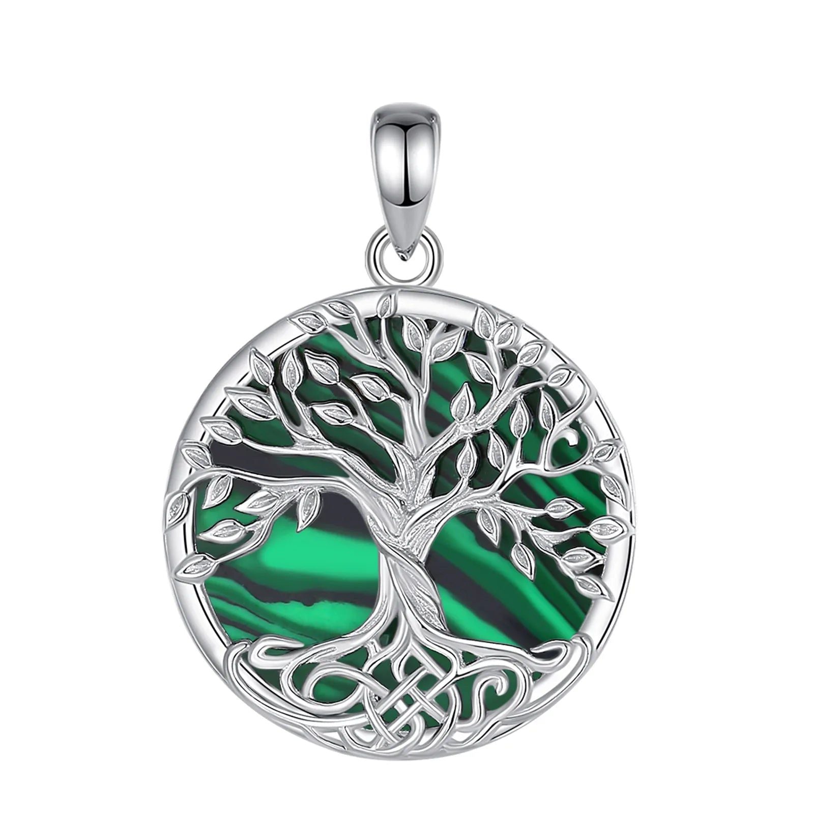 Pagan Celtic Tree of Life Necklace Malachite Natural Stone Jewelry-MoonChildWorld