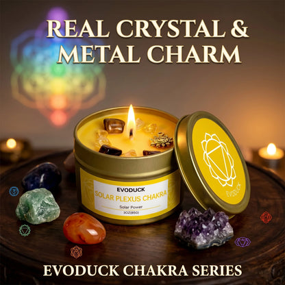Solar Plexus Chakra rosemary candle with real crystal chakra stones and metal charm