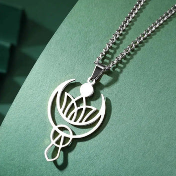 Lotus Crescent Moon Necklace Amulet Jewelry