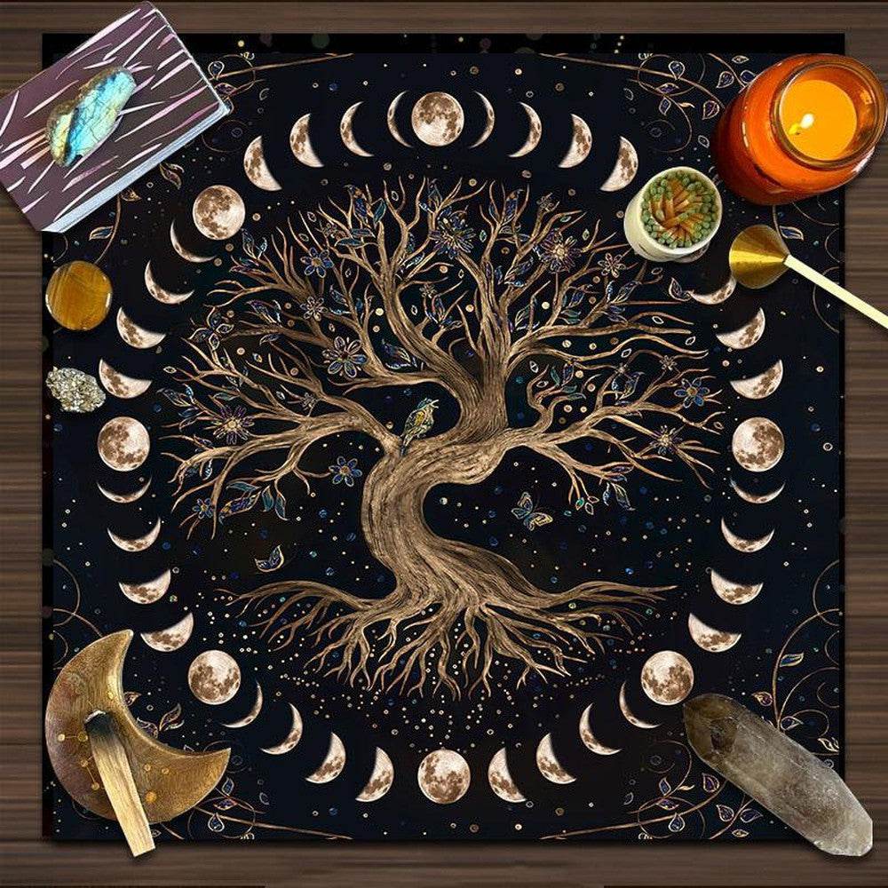 Moon Phase Tree of Life Tablecloth Pagan Altar Cloth-MoonChildWorld