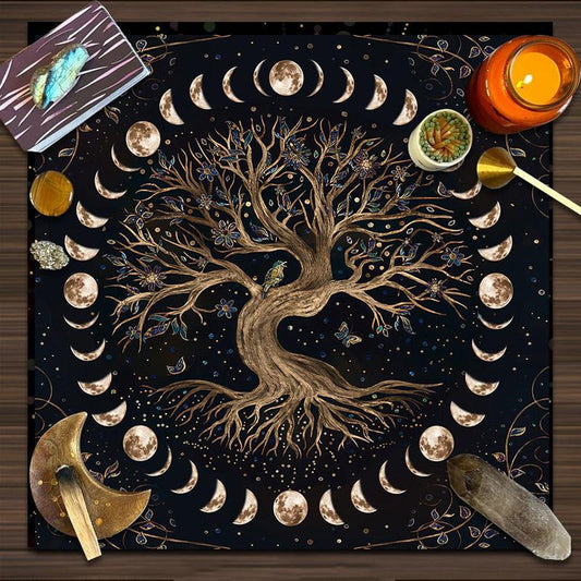 Moon Phase Tree of Life Tablecloth Pagan Altar Cloth