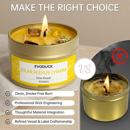 Solar Plexus Chakra crystal candle quality comparison versus a low-quality gold candle
