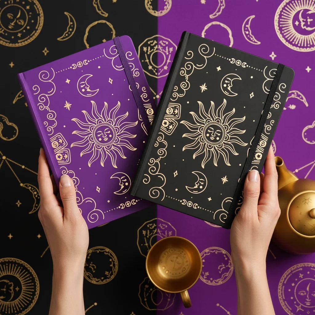 A5 Dot Grid Notebook Celestial Sun and Moon Hardcover Journal for Wiccan Pagan-MoonChildWorld