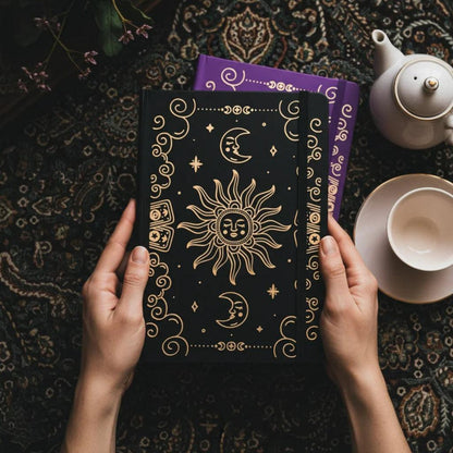 A5 Dot Grid Notebook Celestial Sun and Moon Hardcover Journal for Wiccan Pagan-MoonChildWorld