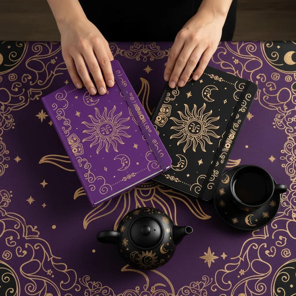 A5 Dot Grid Notebook Celestial Sun and Moon Hardcover Journal for Wiccan Pagan-MoonChildWorld