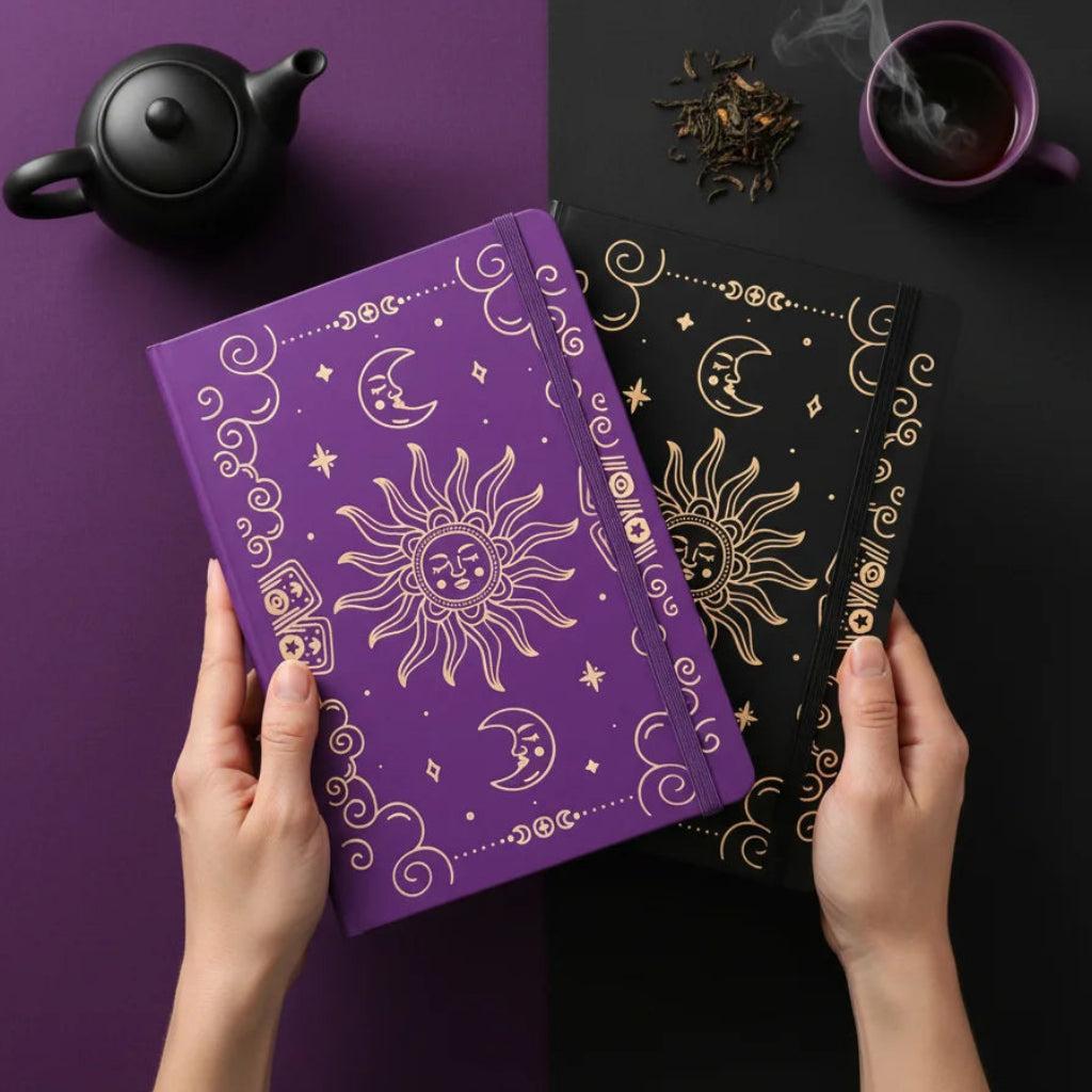 A5 Dot Grid Notebook Celestial Sun and Moon Hardcover Journal for Wiccan Pagan-MoonChildWorld