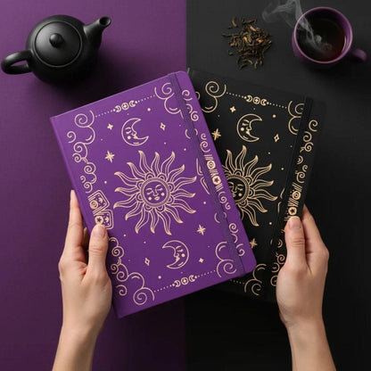 A5 Dot Grid Notebook Celestial Sun and Moon Hardcover Journal for Wiccan Pagan-MoonChildWorld