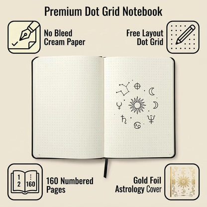 A5 Dot Grid Notebook Celestial Sun and Moon Hardcover Journal for Wiccan Pagan-MoonChildWorld