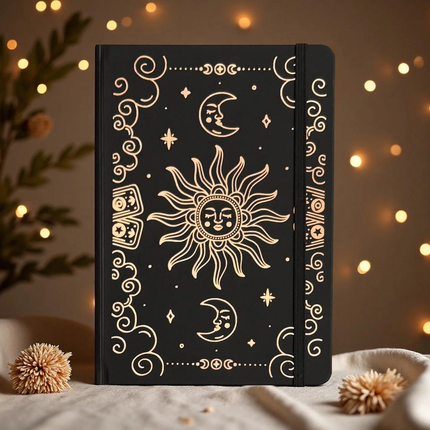 A5 Dot Grid Notebook Celestial Sun and Moon Hardcover Journal for Wiccan Pagan-MoonChildWorld