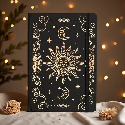 A5 Dot Grid Notebook Celestial Sun and Moon Hardcover Journal for Wiccan Pagan-MoonChildWorld