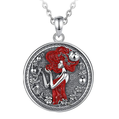 925 Sterling Silver Dark Goddess Persephone Necklace Pomegranate Skull Pendant Greek Mythology Jewelry